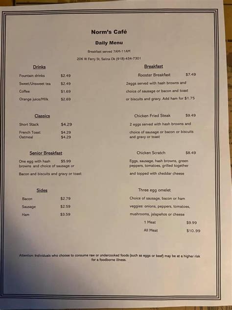 norm's cafe menu.